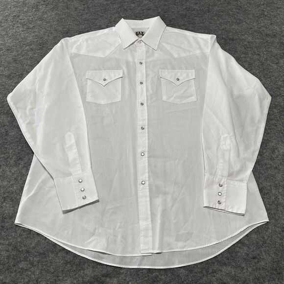 Ely Cattleman Shirt Mens 17.5/36 White Pearl Snap Long Sleeve‎ Western Cowboy - Picture 2 of 11
